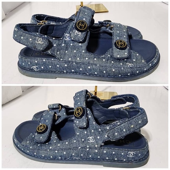 Authentic Chanel Denim Dad Interlocking Slingback Sandals Blue - Picture 10 of 10